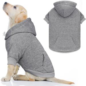 Dog Hoodie Dog Sweaters for Large Dogs Pet Sweater Solid Soft Brushed Fleece Pet Clothes Hoodie Sweatshirt with Pocket (Grey-L)