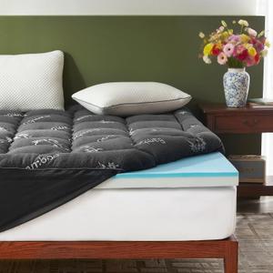 BEDLORE 4 Inch Memory Foam Mattress Topper Queen,2-in-1 Dual Layer Design (2" Gel Memory Foam + 2" Plush Pillow Top Cover) Mattress Topper Medium-Firm,Pressure Relief & Back Pain Support(Dark Gray)
