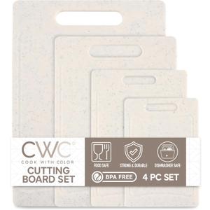 COOK WITH COLOR Non-Slip Cutting Board Set  Kitchen Essentials with Easy Grip Handle for Meat, Veggies, and Fruits, 4 Cutting Boards, White