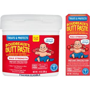 Boudreauxs Butt Paste Max Strength Diaper Rash Cream for Baby, Ointment With Zinc Oxide, 2 oz Tube & 14 oz Jar