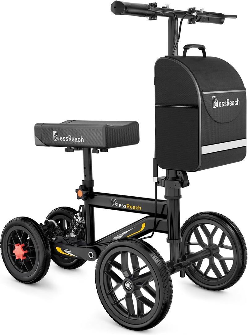 BlessReach Deluxe Medical Scooter Double Handbrake, All Terrain Steerable Knee Scooter Crutch Alternative, for Adults Injured Ankle & Foot Recovery in Blacks