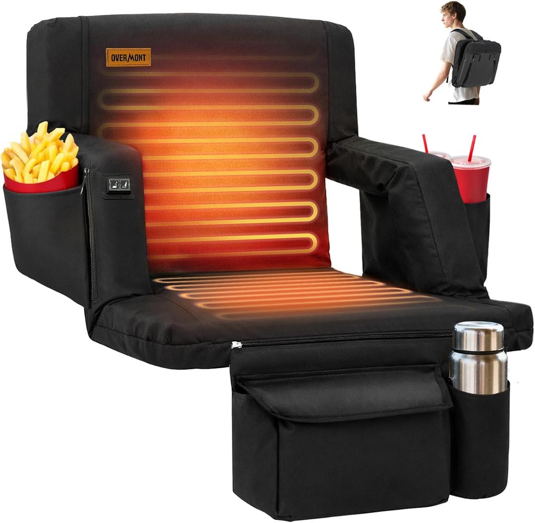 Overmont Heated Wide Stadium Seat with Back Support, Dual-Zone Heat, 24.5'' Wide