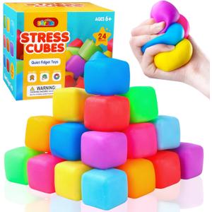 DIYDEC 24 Pcs Stress Cube Toys 8 Colors Slow Rising Stress Balls for Kids Classroom Prizes Goodie Bags Squeeze Stretch Fidget Balls for Party Favors Adults Stress Relief