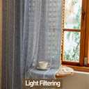 Boho Sheer Blue Curtains 84 inches Long 2 Panels for Living Room Bedroom,Farmhouse, Bohemian Beige Tassels Country Light Filtering Curtains Shabby Chic Embroidery Striped Draps Back Tab, 50" W
