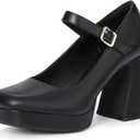 IDIFU IN4 Platform Mary Jane Shoes Women's Pumps High Chunky Square Closed Toe Heels Block Ankle Strap Work Wedding Prom Comfortable Dress Shoe Dressy Cute Trendy Vintage Heel Pump Shoes (8.5)