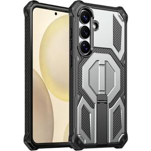 for Galaxy S24 FE Magnetic Case with Screen Protectors, Grey | Compatible with MagSafe, Concealed Kickstand, 2 Pack Screen Protectors, Military Grade, Double Layer, Shockproof Protection