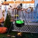 2025 Large Witch Cauldron Halloween Decorations Outdoor, Black Plastic Bowl Decor on Tripod with Lights Halloween Cauldron Pot Witches Cauldron Hocus Pocus Candy Bucket Decoration for Porch Home Party