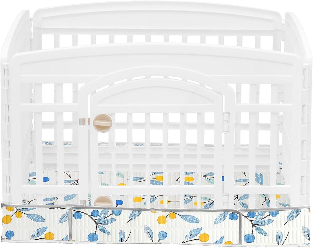 Dog Playpen Bottom Pad Fits for 36 Inch 4 Panels Exercise Pet Playpen, Dog Crate Pad Puppy, Hoop and Loop Design (Note: Playpen Not Included). (White Leaves)