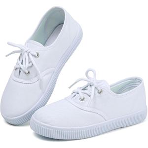 Boy's Girl's Kids White Canvas Shoes for Kids Slip-On Lightweight Sneakers Casual Skin-Friendly Lace-Up Walking Running Shoes, Big Kids 4