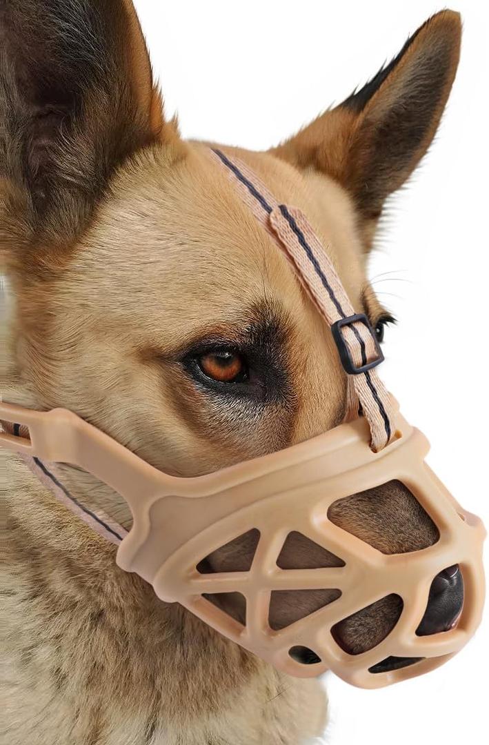 Dog Muzzle, Breathable Basket Muzzles for Dog, Stop Biting, Barking and Chewing, Best for Aggressive Dogs (Brown, Medium)