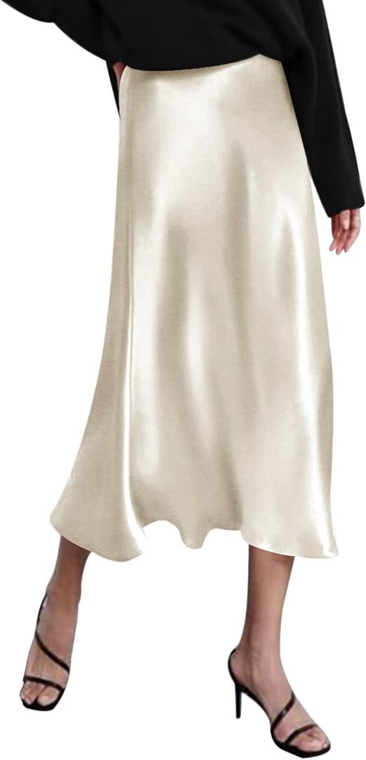 Zeagoo Skirts for Women High Waist Skirt Elegant Midi Skirt Satin (Medium, Pastel Peach)