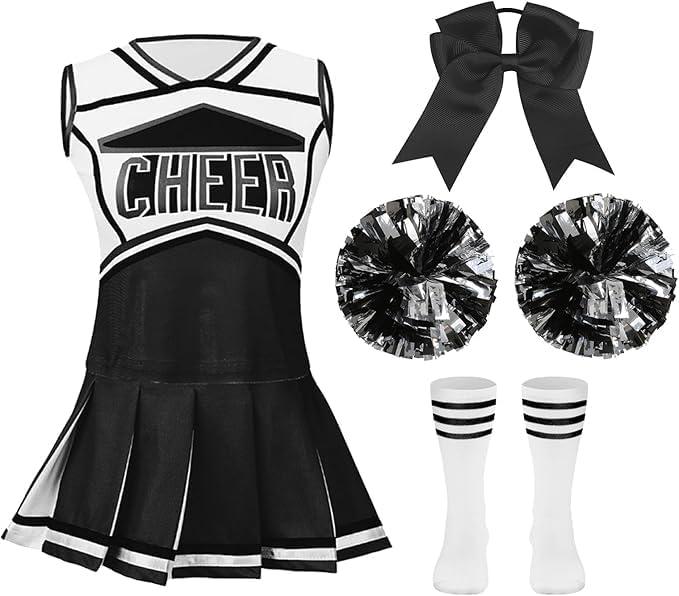 TOONRAIN Children's Classic Cheerleading Costume Set of 5- Soft, Breathable, Comfortable (Black)