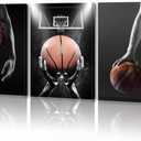 KAWAHONE -3 Piece Basketball Art Prints: Black and White Wall Art, Antique View, Gym Room Decoration, Boys Gift