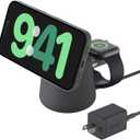 Belkin 2-in-1 MagSafe Wireless Charging Dock 15W Fast Charge iPhone Charger Compatible with iPhone 17, 16, 15, and 14 Series, AirPods, Pixel 10, and Other MagSafe Enabled Devices, PSU Included - Black