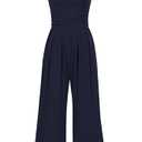 PRETTYGARDEN Womens Summer Jumpsuits Dressy Casual One Piece Outfits Sleeveless Mock Neck Wide Leg Pants Rompers with Pockets (Navy,Large)