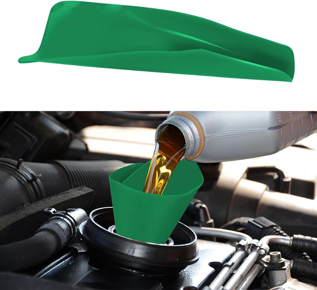 2 x Flexible Oil Funnel Reusable, Funnels for Automotive Use, Foldable Draining Tool Spill-Free, Car Accessories Multi-Purpose Rubber Oil Change Filter for Lawnmower, Truck, Motorcycle (Green)