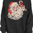 Ritatte Women Christmas Sweatshirt Retro Santa Claus Graphic Pullover Vintage Crewneck Long Sleeve Casual Xmas Holidays Tops (Large, Black)