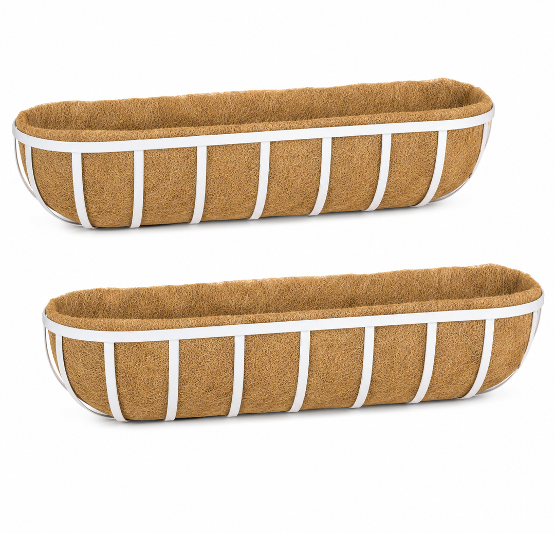 Coco Metal Trough Outdoor Planter, Medium (White) 2-Pack