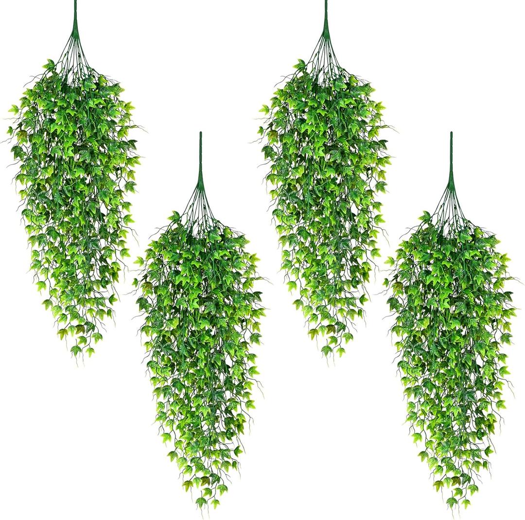 Waipfaru Artificial Hanging Ivy for Outdoors, Fake Hanging Plants, 4pcs Faux Ivy Pothos Vines Greenery for Wall Home Bedroom Living Aesthetic Kitchen Office Aesthetic Kitchen Indoor Outdoor Decor