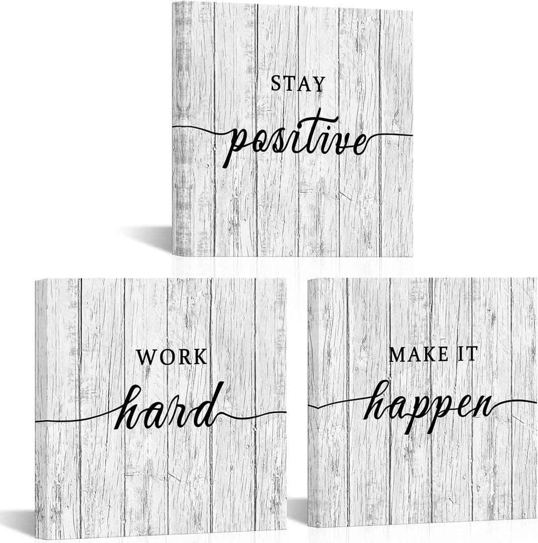 OuElegent Motivational Wall Art Office Quotes Wall Decor Stay Positive Work Hard Make it Happen Black and Gray Sketch Picture Print Artwork for Office Decor Framed 12"x12"x3 Pcs