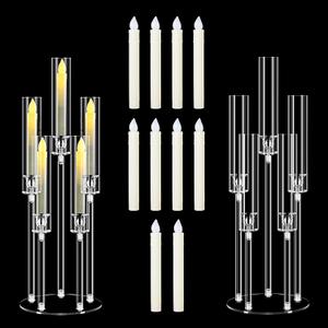 2Pcs 26.8'' Acrylic Candelabra Centerpieces for Wedding Table Decorations,Clear 5 Arms Candlesticks Holder with Acrylic Shade for Candlelight Dinner Party Fireplace Gift with LED Candle