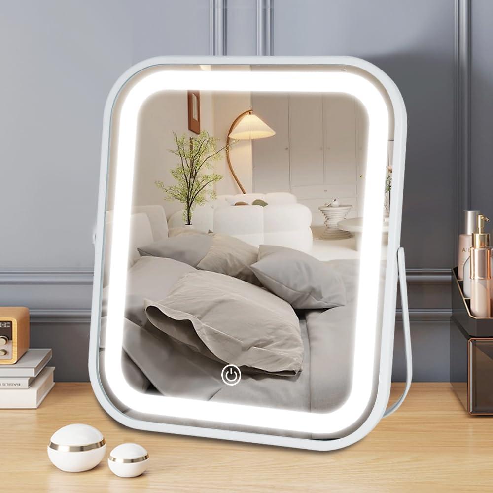 Lighted Vanity Mirror, Makeup Mirror with Lights, Dimmable Touch Screen, Portable Travel Mirror, Cosmetic Mirror with Lights for Makeup Desk Dressing Room