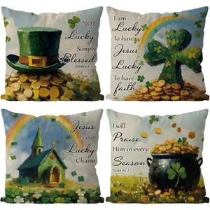 GAGEC St Patricks Day Pillow Covers 18x18 Inch Set of 4 Christian Decor Christian Pillow Covers Religious Decoration Jesus Throw Pillowcase Holiday Cushion Case for Home Sofa Couch Decor