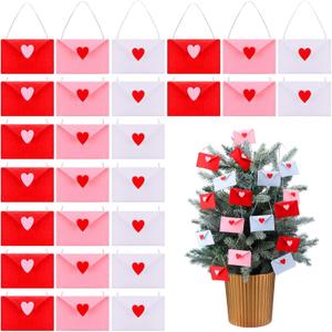 Tingjoo 30 Pcs Valentine's Day Envelope Ornaments Bulk Colorful Felt Heart Love Envelopes Ornaments Valentines Stitching Note Table Scatter for Valentine's Day Wedding Shower Party Decor