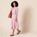 Amazon Essentials Women's Georgette Long Sleeve Relaxed-Fit Pockets Shirt (Pink, XS)