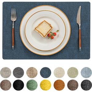 Romanstile Vinyl Placemats Set of 4-12 X 18 Inch - Heat Resistant Place Mats 100% Waterproof Oilproof Wipeable Reversible Faux Leather Table Mats for Kitchen/Dining/Party/Outdoor, Navy Blue