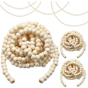 WILLBOND 3 Pieces 29.5 Feet Christmas Wooden Bead Garland Vintage Christmas Tree Bead Garland Round Wreath for Holiday Decorations(Beige)