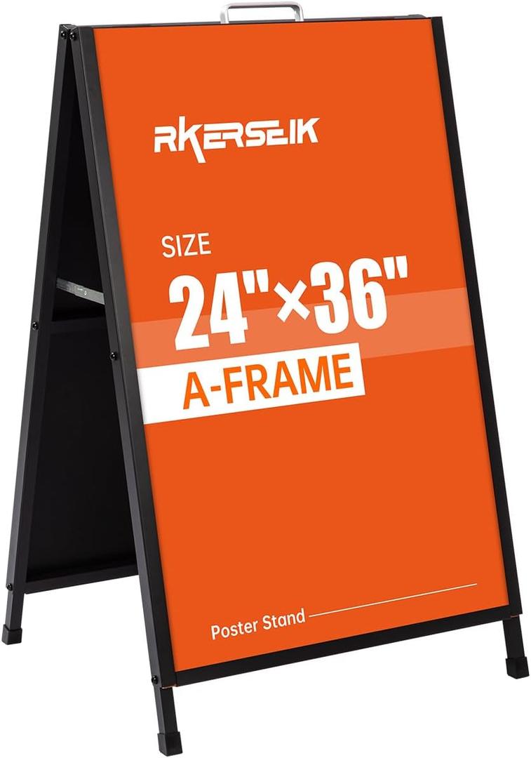 Heavy Duty A-Frame Sidewalks Signs 2436 InchSandwich Board Black Coated Steel Metal Portable Double-SidedSlide-in Folding (2436 Double Side flat-pack)