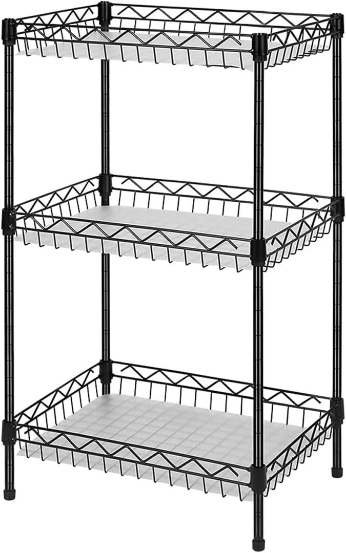 Storage Shelves, 3-Tier Wire Shelving Unit with Baskets Storage Rack Corner Shelf Shelving Adjustable Storage Shelf, 11.8" D x 15.7" W x 31.5" H, Black
