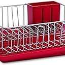 Farberware Classic Large Rust Resistant Full Dishrack with Removable 3 Compartment Flatware Caddy, Andlged Drain Board, 3-Piece, Red