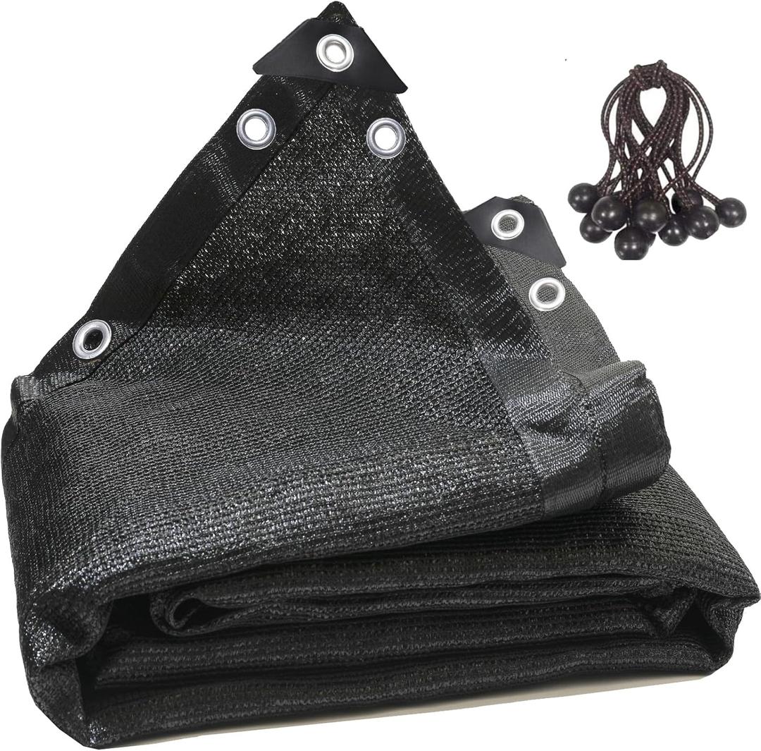 90% Black 6ft x 14ft High Density Fabric Shade Sun Shade Cloth Shade Mesh Canopy Taped Edge with Grommets for Garden Patio, 12pcs Bungee Balls Ropes Included