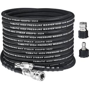 YAMATIC 1/4" Pressure Washer Hose 50FT with Stainless Steel Swivel Quick Connector, 4000 PSI Commercial Grade Steel Wire Braided & Rubber Jacket, Kink Resistant Hot Water Power Washer Hose Max 212°F