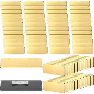 Geosar 50 Pcs Name Tag Badge Blanks Brushed Round Corners Pin DIY Blank ID Name Badge for Office Workers Students(1 x 3 Inches,Gold)