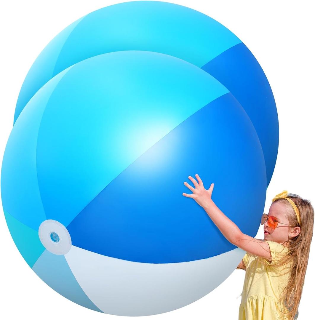 Ceenna 2 Pcs 60 Inch Giant Beach Ball Large Inflatable Pool Toy Balls Summer Swimming Toys Parties PVC Jumbo for Adults Summer Beach Pool Party Favor(Blue,Classic)