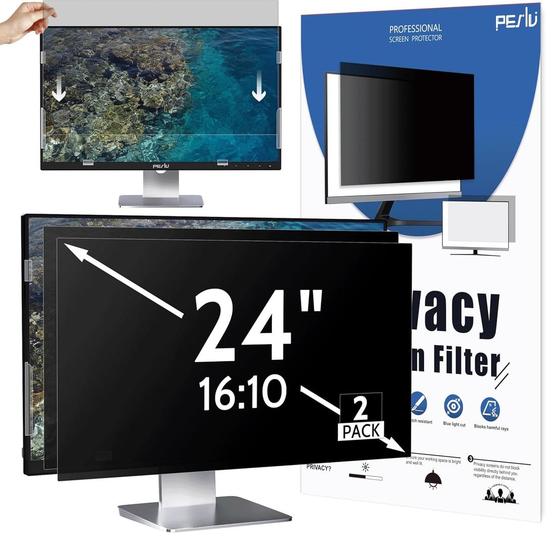 [2 Pack] 24 Inch Privacy Screen for Computer Monitor 16:10 Aspect Ratio, Eye Protection Anti Blue Light Glare Shield, 24inch Removable Black Blackout Anti Spy Desktop Security Private Filter (2 Pack for 24 Inch 16:10 Aspect)
