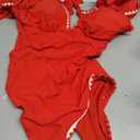 Aidonger Women's One Piece Ruffle Swimsuit Tummy Control Bathing Suit V Neck Shell Stitched Swim Suit Slimming Swimwear (Red, M)