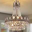 TOCHIC French Empire Crystal Chandelier 6-Light Farmhouse Antique Bronze Chandelier Vintage Rustic Ceiling Light Fixture for Dining Living Room, Bedroom, Kitchen Island, Bathroom, Foyer, 19" W