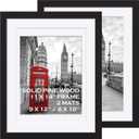 11x14 Picture Frames Black Solid Wood - Matted to Display Pictures 9x12 or 8x10 or 11x14 Frame without Mat - Wooden Photo Frame 11x14 inch Black with 2 Mats for Wall Mounting or Table Top, 2 Set
