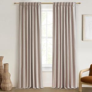 Pinch Pleated Curtains 108 Inches Long Full Blackout Curtains Panel for Bedroom Dining Decor Linen Thermal with Liner 9 Foot/ft for 110 Inch Length Window Drapes(Hook/Rings Included) 2 Panels