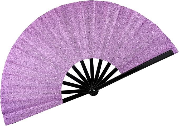 13" Glitter Large Rave Fans Clap Fans for Line Dancing Folding Clack Handheld Foldable Decorative Fans Hand Fan for Dance, EDM Music Festivals & Parties(Purple)