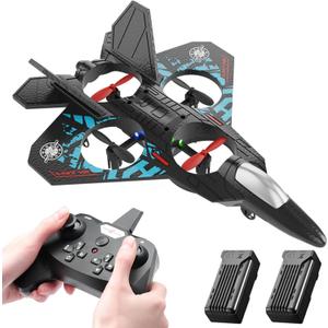RC Helicopter Plane for Kids, 2.4Ghz Remote Control F22 Jet Fighter Airplane Quadcopter Toy Gifts, Cool Lights Stunt Roll Hovering for Boys beginners(Blue)