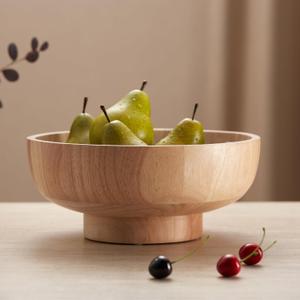 Wood Fruit Bowl for Kitchen Counter, 12-inch Diameter Large Wooden Fruit Bowl, Natural Wood