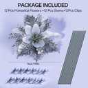 3 x SolarStar 12 PCS Siver Glitter Poinsettias Artificial Christmas Flowers, 5.5 inches, with Clips for Christmas Tree Decoration, Home, Wedding, Party, Wreath Decoration Xmas Tree Ornaments (Silver)