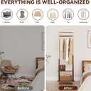 Taitiy Clothes Rack Solid Wood Coat Rack,With Double Shelf Metal & Wood Clothing Rack Freestanding with Wheels for Hanging Clothes Garment, Entryway Bedroom Storage