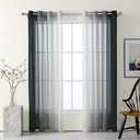 Ombre Sheer Curtains for Living Room Bedroom, Grommet Top Gradient Semi Sheer Light Filtering Home Decor Window Drapes, Set of 2 Panels, Black, 52x84 Inch