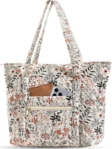 Miss Adola Quilted Tote Bag with Zipper - Laptop Tote Bag for Women, Large Capacity with Pockets for Work Teacher Travel